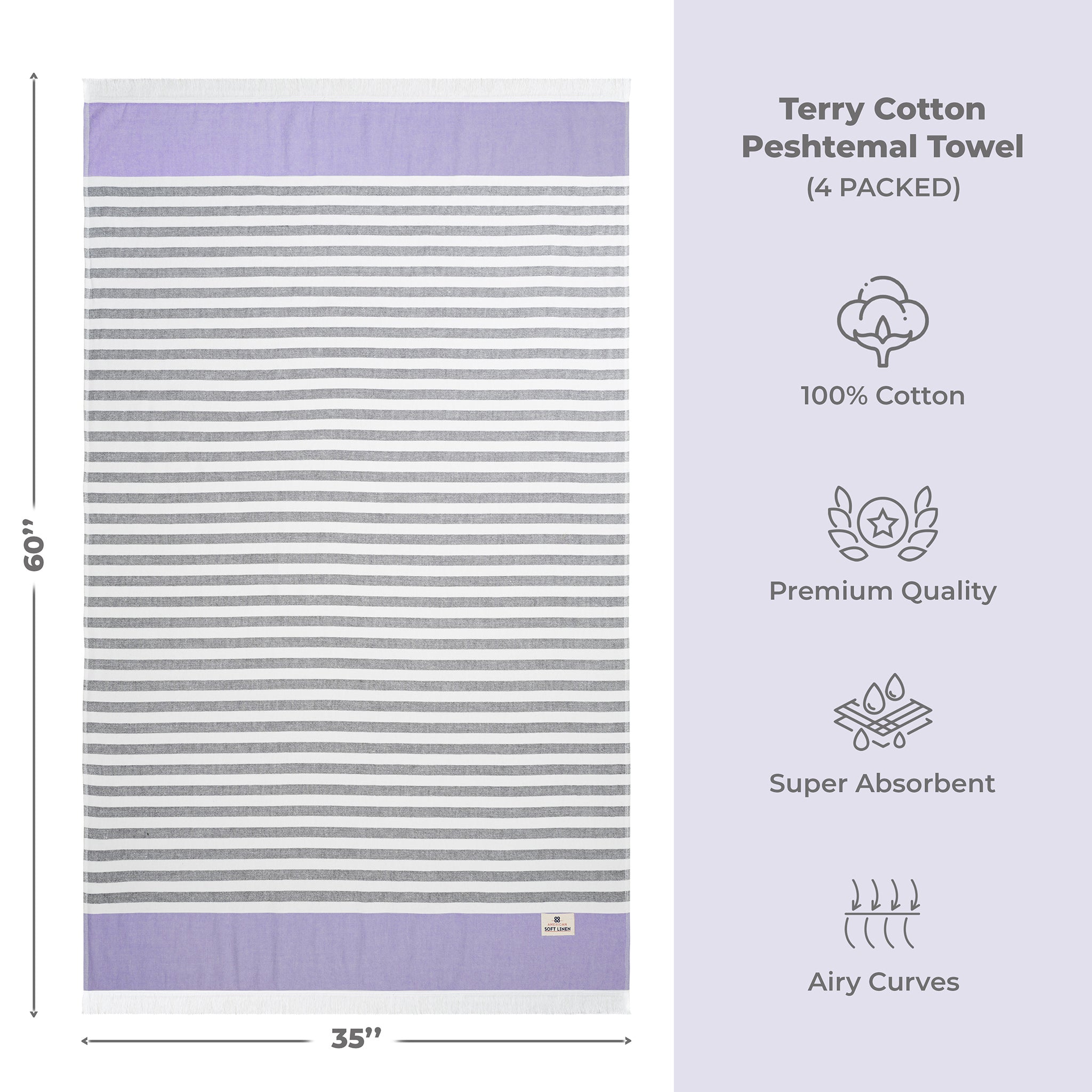 4 Packed Terry Peshtemal and Premium Beach Towel, Mediterranean Cotton Turkish Peshtemals, 35" x 60", Modern & Traditional Turkish Bath Towels