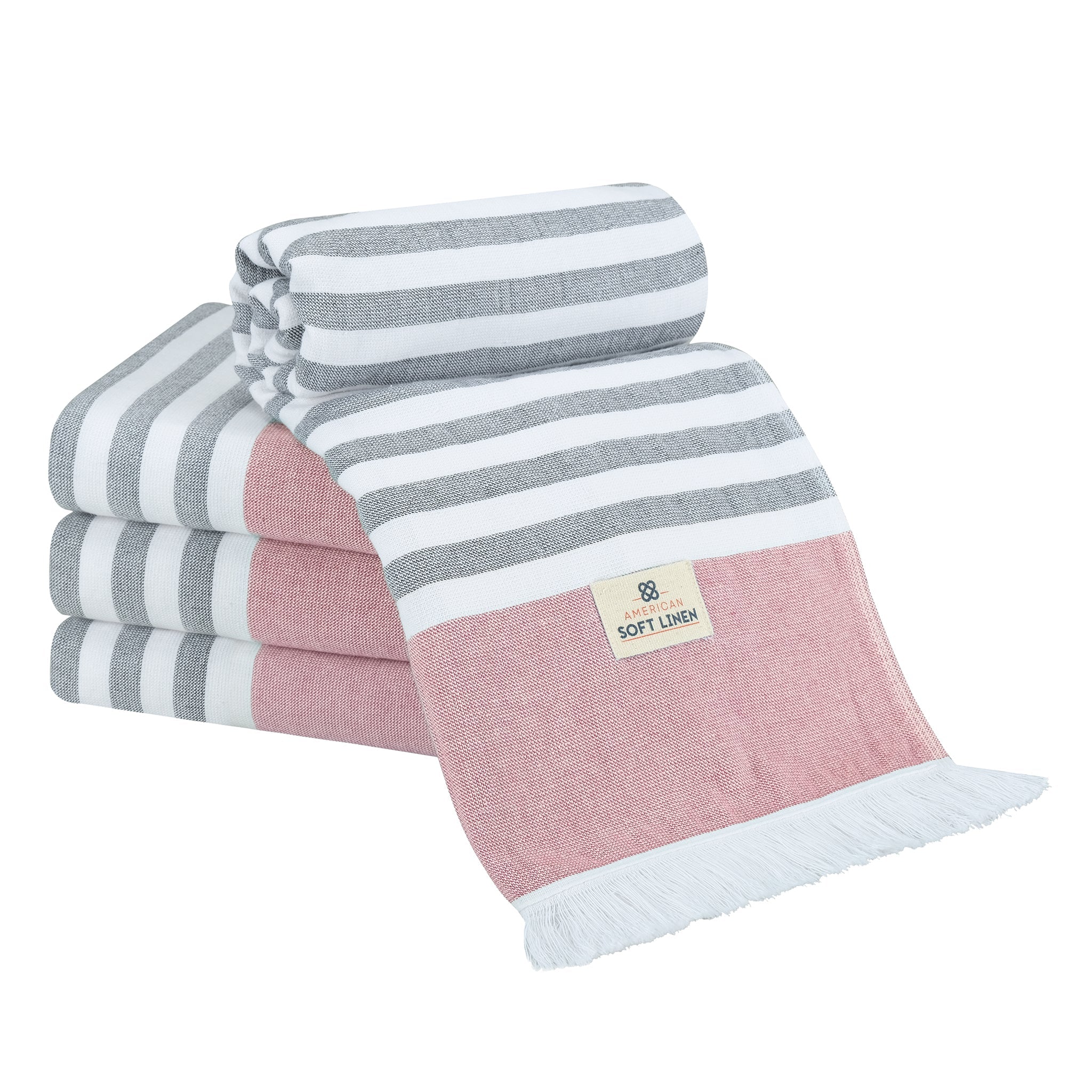 4 Packed Terry Peshtemal and Premium Beach Towel, Mediterranean Cotton Turkish Peshtemals, 35" x 60", Modern & Traditional Turkish Bath Towels