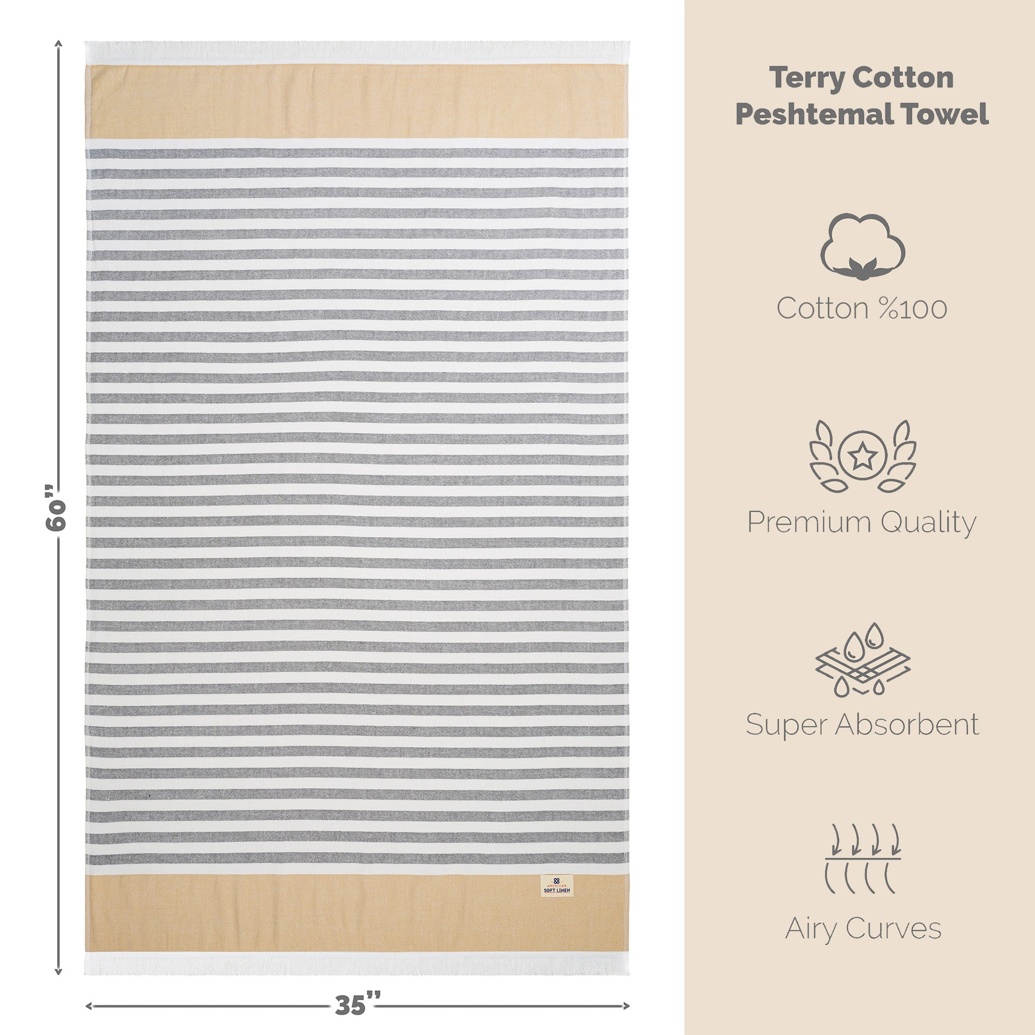 Mediterranean 100% Cotton Turkish Peshtemals, 35" x 60", Modern & Traditional Turkish Bath Towels