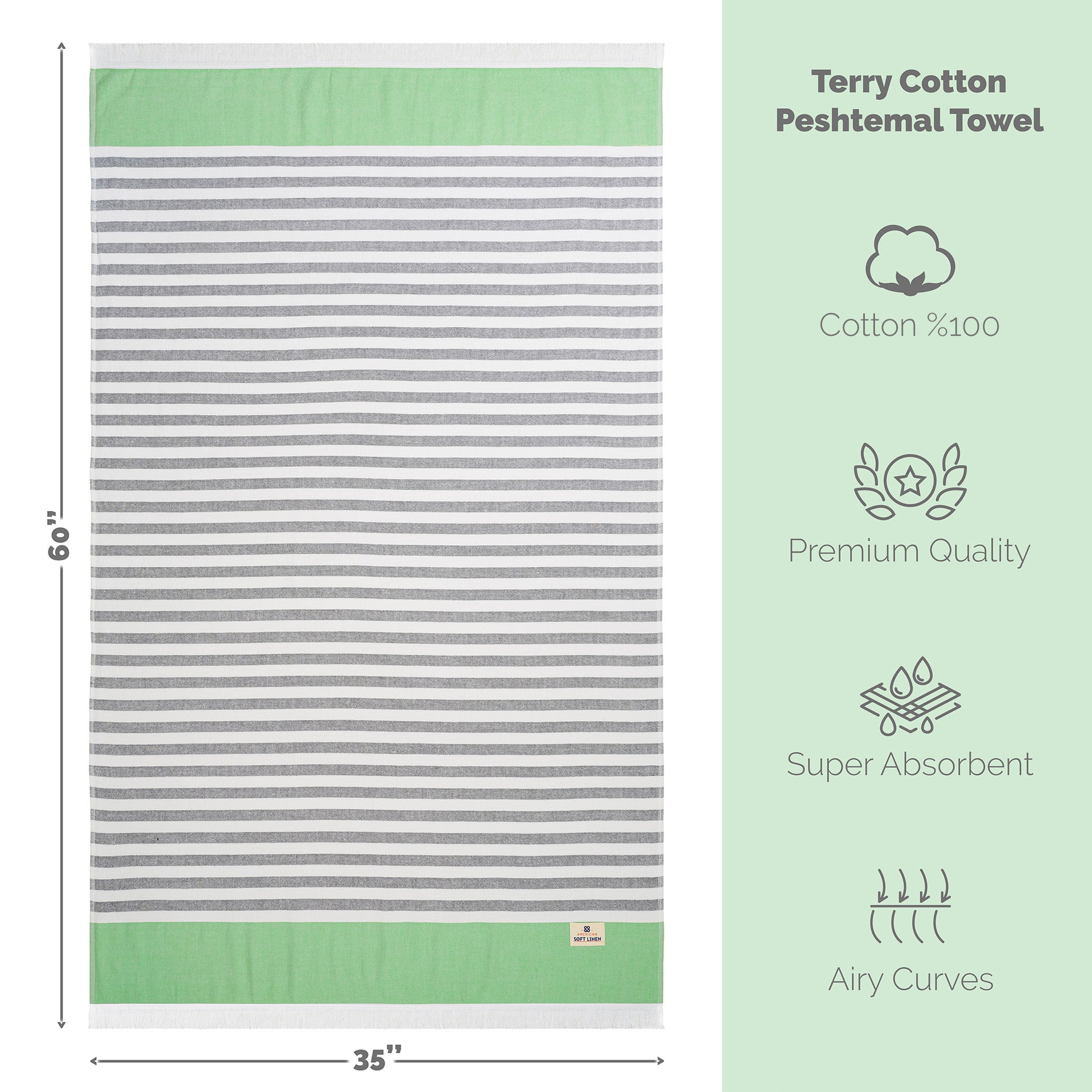 Mediterranean 100% Cotton Turkish Peshtemals, 35" x 60", Modern & Traditional Turkish Bath Towels