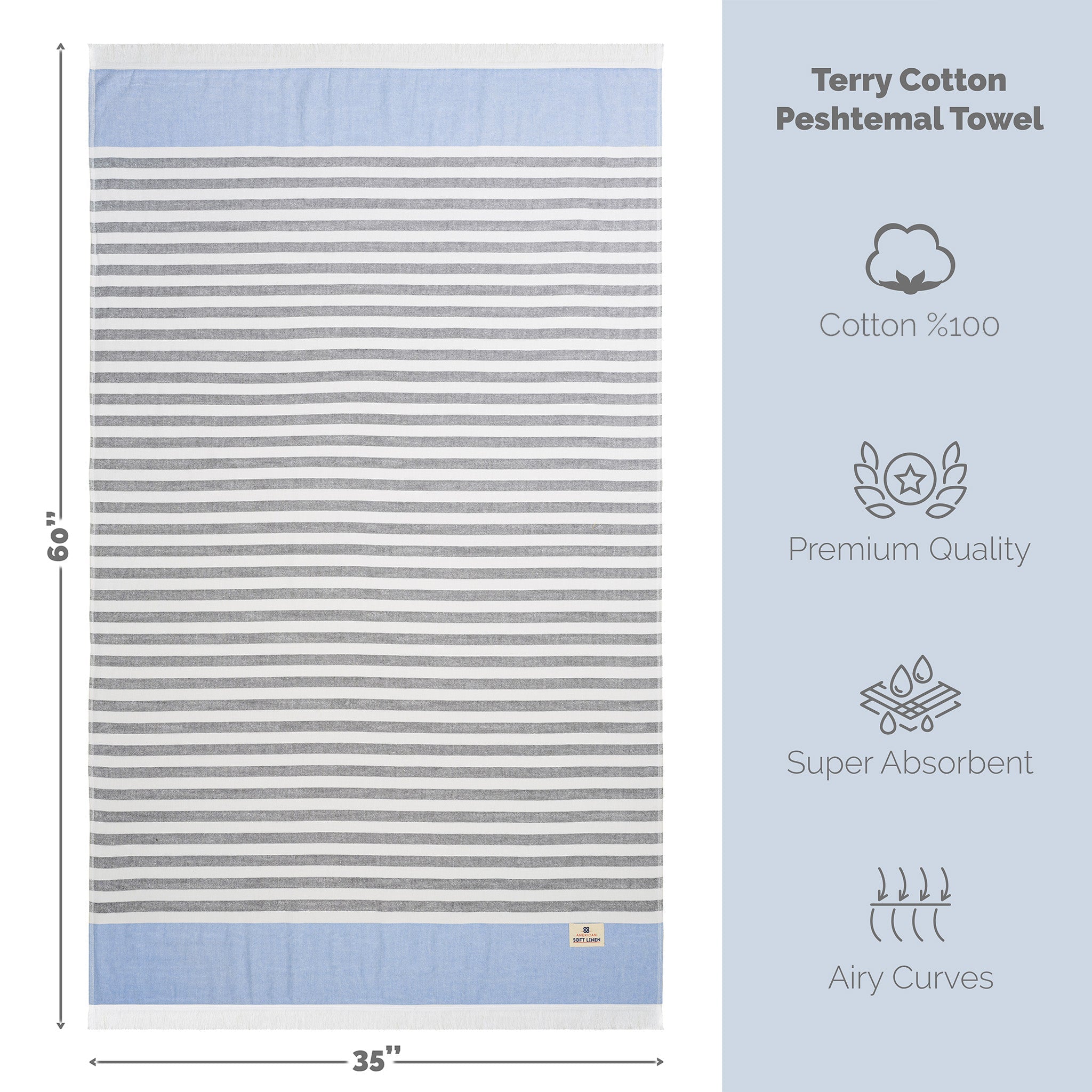 Mediterranean 100% Cotton Turkish Peshtemals, 35" x 60", Modern & Traditional Turkish Bath Towels