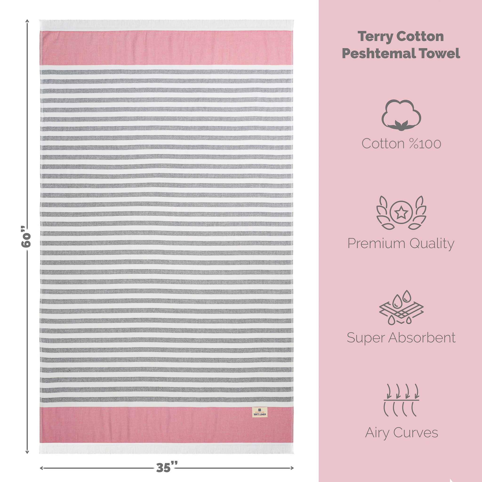 Mediterranean 100% Cotton Turkish Peshtemals, 35" x 60", Modern & Traditional Turkish Bath Towels