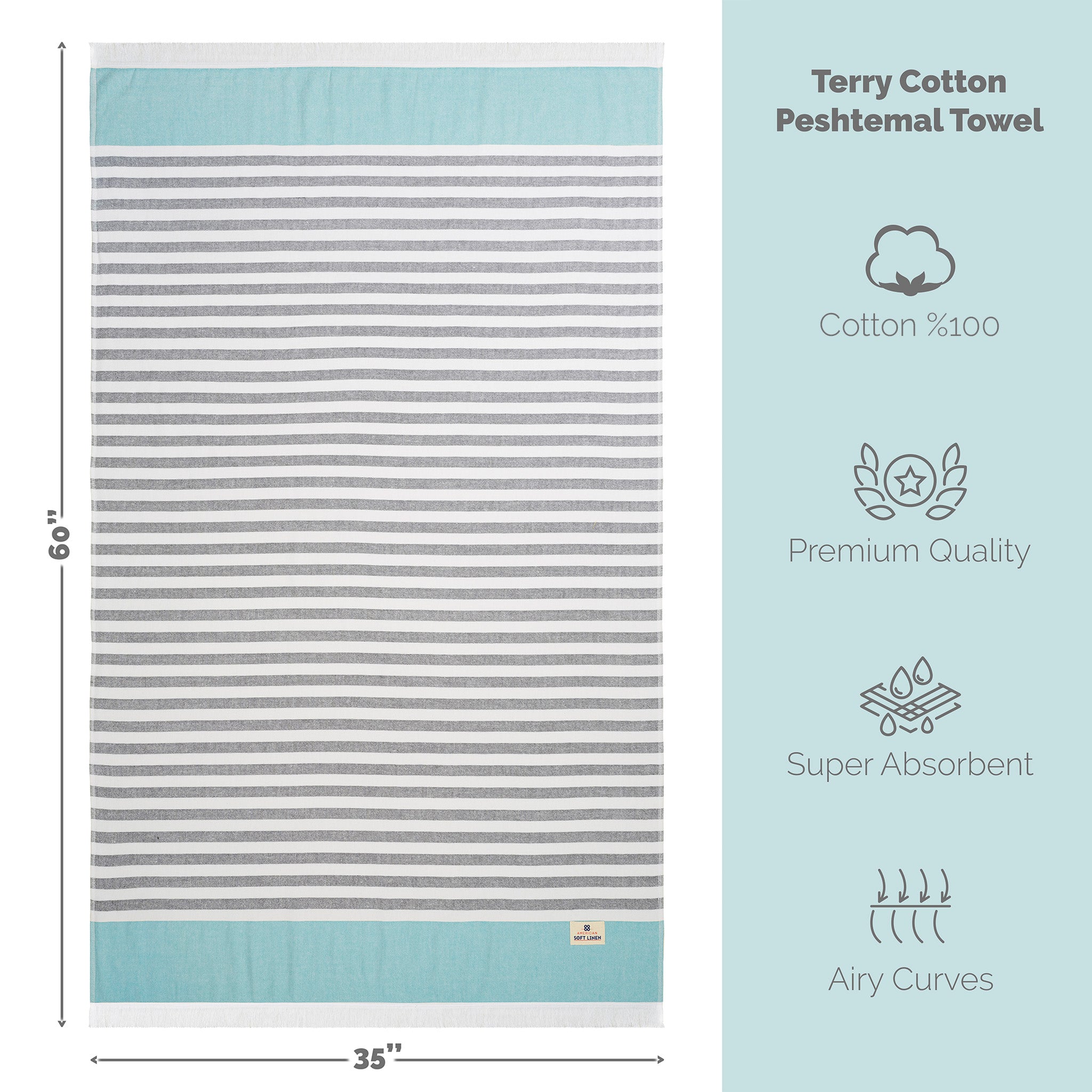Mediterranean 100% Cotton Turkish Peshtemals, 35" x 60", Modern & Traditional Turkish Bath Towels