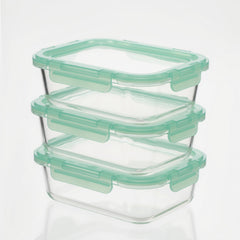 Glass Containers with Flexible Silicone Lids - Set of 3