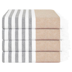 4 Packed Terry Peshtemal and Premium Beach Towel, Mediterranean Cotton Turkish Peshtemals, 35" x 60",  Modern & Traditional Turkish Bath Towels