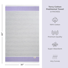 4 Packed Terry Peshtemal and Premium Beach Towel, Mediterranean Cotton Turkish Peshtemals, 35" x 60",  Modern & Traditional Turkish Bath Towels