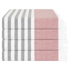 4 Packed Terry Peshtemal and Premium Beach Towel, Mediterranean Cotton Turkish Peshtemals, 35" x 60",  Modern & Traditional Turkish Bath Towels