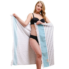 4 Packed Terry Peshtemal and Premium Beach Towel, Mediterranean Cotton Turkish Peshtemals, 35" x 60",  Modern & Traditional Turkish Bath Towels