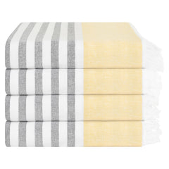 4 Packed Terry Peshtemal and Premium Beach Towel, Mediterranean Cotton Turkish Peshtemals, 35" x 60",  Modern & Traditional Turkish Bath Towels