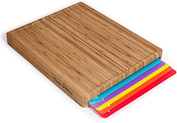 Bamboo Cutting Board with 6 Color-Coded Flexible Mats