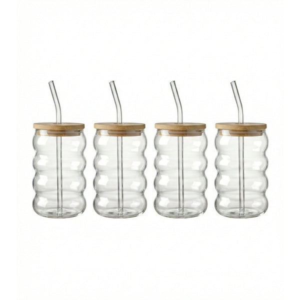 Lilly Set of 4 Glass Sippers - 18oz. with Bamboo Lid