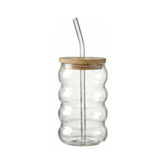 Lilly Set of 4 Glass Sippers - 18oz. with Bamboo Lid