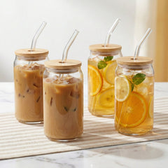 Avalon Set of 4 Glass Sippers - 18oz. with Bamboo Lid
