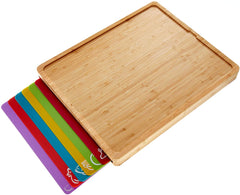 Bamboo Cutting Board with 6 Color-Coded Flexible Mats
