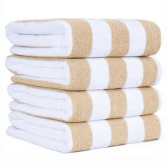 American Soft Linen, Premium Cotton 4 Pack Beach Towels, 30" x 60" Cabana Striped Pool Towels