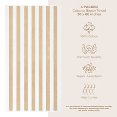 American Soft Linen, Premium Cotton 4 Pack Beach Towels, 30" x 60" Cabana Striped Pool Towels