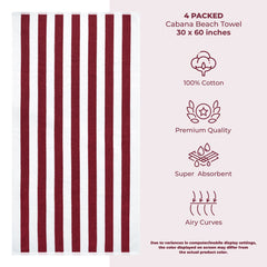 American Soft Linen, Premium Cotton 4 Pack Beach Towels, 30" x 60" Cabana Striped Pool Towels