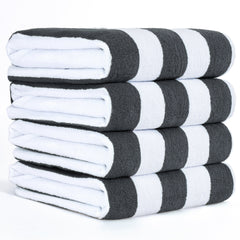 American Soft Linen, Premium Cotton 4 Pack Beach Towels, 30" x 60" Cabana Striped Pool Towels