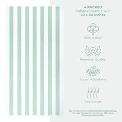 American Soft Linen, Premium Cotton 4 Pack Beach Towels, 30" x 60" Cabana Striped Pool Towels