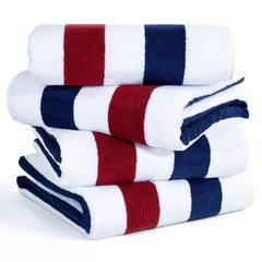 American Soft Linen, Premium Cotton 4 Pack Beach Towels, 30" x 60" Cabana Striped Pool Towels