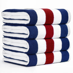 American Soft Linen, Premium Cotton 4 Pack Beach Towels, 30" x 60" Cabana Striped Pool Towels