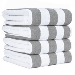 American Soft Linen, Premium Cotton 4 Pack Beach Towels, 30" x 60" Cabana Striped Pool Towels
