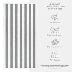 American Soft Linen, Premium Cotton 4 Pack Beach Towels, 30" x 60" Cabana Striped Pool Towels