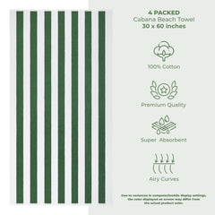 American Soft Linen, Premium Cotton 4 Pack Beach Towels, 30" x 60" Cabana Striped Pool Towels