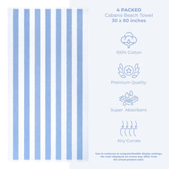 American Soft Linen, Premium Cotton 4 Pack Beach Towels, 30" x 60" Cabana Striped Pool Towels