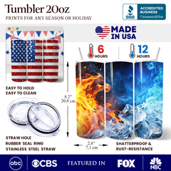 American Flag Sequin Print 20oz Personalized Tumbler With Lid and Stainless Steel Straw, Patriotic USA Stars and Stripes Gift Cup