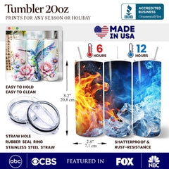 Beautiful Floral Hummingbird 20oz Personalized Tumbler With Lid and Stainless Steel Straw, Vibrant Roses Travel Mug Gift