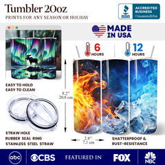 Majestic Moose Under Northern Lights 20oz Personalized Tumbler With Lid and Stainless Steel Straw, Enchanted Christmas Gift Cup