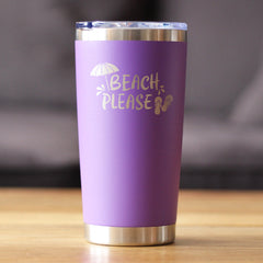 Beach Please - Insulated Coffee Tumbler Cup with Sliding Lid - Stainless Steel Travel Mug - Fun Beach Themed Gifts