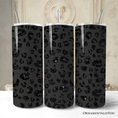 Black Glitter Leopard Print 20oz Personalized Tumbler With Lid and Stainless Steel Straw, Bold Animal Pattern Gift Cup