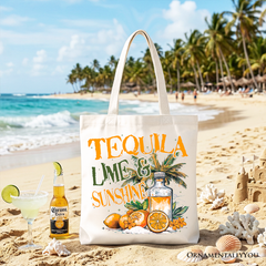 Tequila Lime & Sunshine Tote Bag, Trendy Summer Drinking Gift Shopper