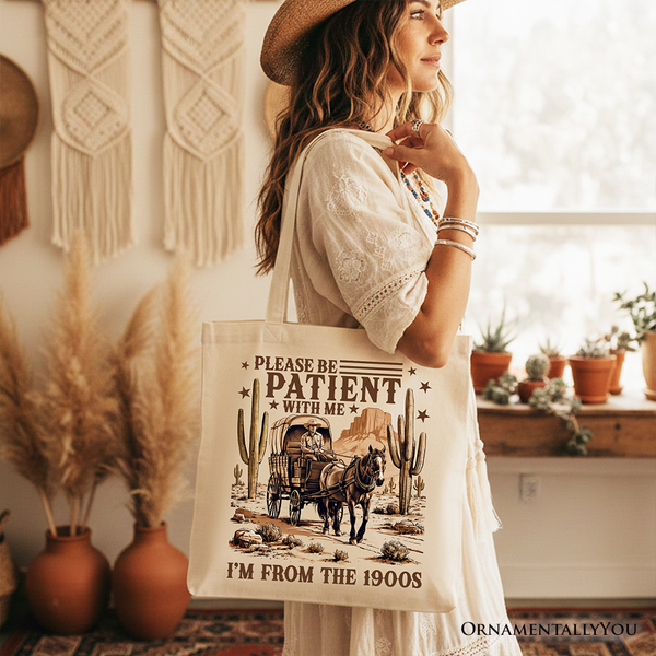 Be Patient I’m From the 1900s Western Tote Bag, Vintage Carriage Horses Funny Gift Shopper