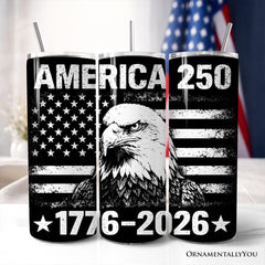 America 250 Freedom Flag Eagle 20oz Personalized Tumbler With Lid and Stainless Steel Straw, 4th of July Patriotic 1776–2026 Gift Cup