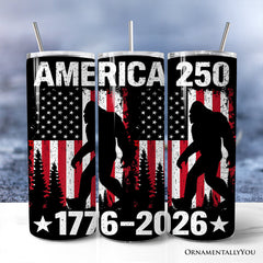 Bigfoot American Flag 20oz Personalized Tumbler With Lid and Stainless Steel Straw, Patriotic Sasquatch Gift Cup
