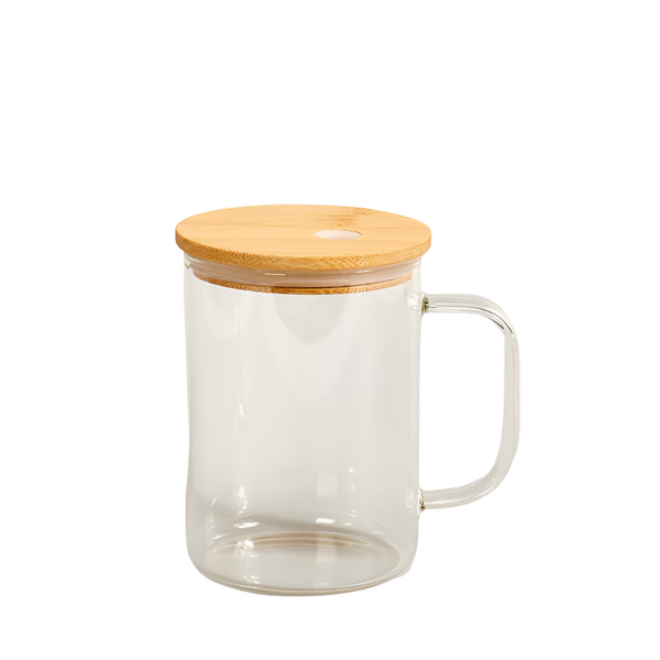 17oz Glass Mug with Bamboo Lid & Straw – Clear/Frosted