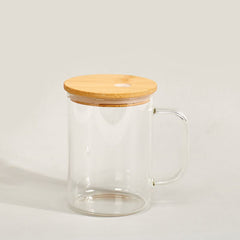 17oz Glass Mug with Bamboo Lid & Straw – Clear/Frosted