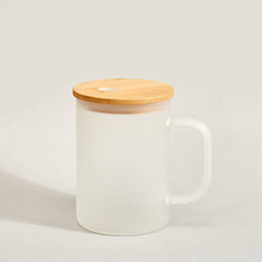 17oz Glass Mug with Bamboo Lid & Straw – Clear/Frosted
