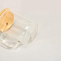 17oz Glass Mug with Bamboo Lid & Straw – Clear/Frosted