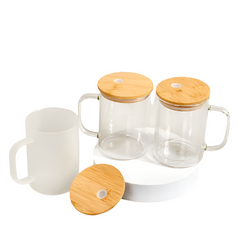 17oz Glass Mug with Bamboo Lid & Straw – Clear/Frosted