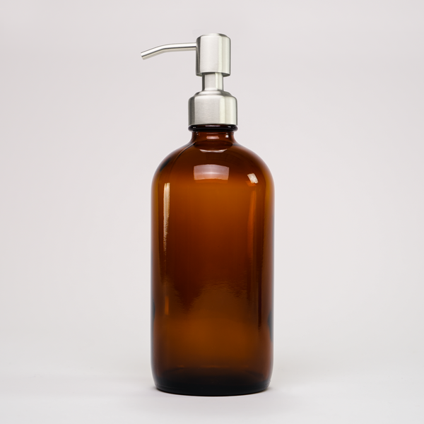 Amber Glass Keeper Bottle | 16 oz | Stainless Steel Pump
