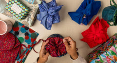 Medium Reusable Fabric Gift Bag | Blue & Red Confetti