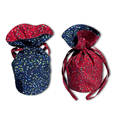 Medium Reusable Fabric Gift Bag | Blue & Red Confetti