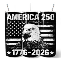 America 250 Freedom Flag Eagle 20oz Personalized Tumbler With Lid and Stainless Steel Straw, 4th of July Patriotic 1776–2026 Gift Cup