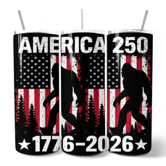 Bigfoot American Flag 20oz Personalized Tumbler With Lid and Stainless Steel Straw, Patriotic Sasquatch Gift Cup