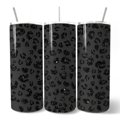 Black Glitter Leopard Print 20oz Personalized Tumbler With Lid and Stainless Steel Straw, Bold Animal Pattern Gift Cup