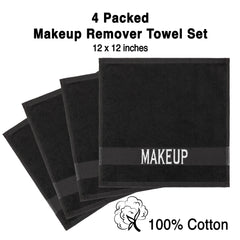 American Soft Linen, Makeup Remover Face Cloth, 100% Cotton Makeup Towels, 4 Packed Face Towels, 12x12 inches, Black